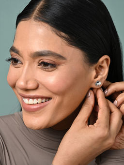 CLARA - Women 925 Silver Plated Swiss Zirconia Dainty Clover Stud Earrings