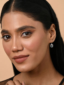 CLARA - Women 925 Silver Plated Swiss Zirconia Acorn Blue Solitaire Earrings