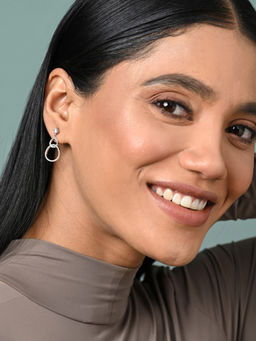 CLARA - Women 925 Silver Plated Swiss Zirconia Interlocked Ring Earrings