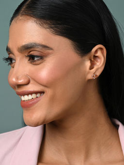 CLARA - Women 925 Silver- Rose Gold Plated Swiss Zirconia Heart Stud Earrings