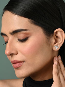 CLARA - Women 925 Silver Plated Swiss Zirconia Floral Stud Earrings