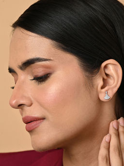 CLARA - Women 925 Silver Plated Swiss Zirconia Ginkgo Leaf Stud Earrings