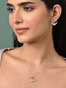 CLARA - Women 925 Silver Plated Swiss Zirconia Cuore Heart Jewellery Set
