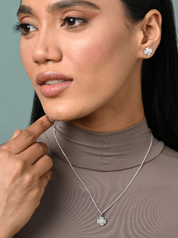 CLARA - Women 925 Silver Plated Swiss Zirconia Dainty Clover Jewellery Set