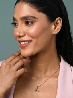 CLARA - Women 925 Silver Rose Gold Plated Zirconia Whale Tail Pendant Necklace