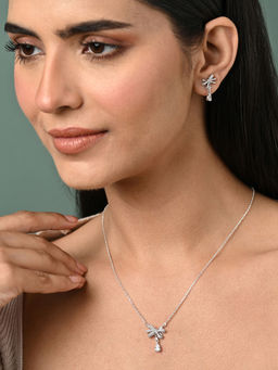 CLARA - Women 925 Silver Plated Swiss Zirconia Bow Knot Jewellery Set