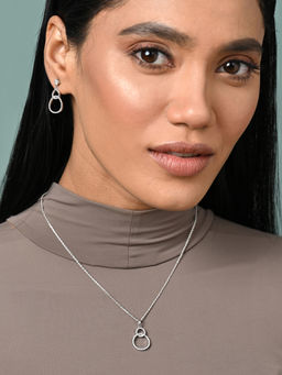 CLARA - Women 925 Silver Plated Swiss Zirconia Interlocked Ring Jewellery Set