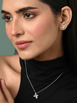 CLARA - Women 925 Silver Plated Swiss Zirconia Floral Jewellery Set