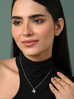 CLARA - Women 925 Silver Plated Zirconia Floral Pendant Necklace