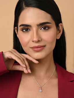 CLARA - Women 925 Silver Plated Zirconia Ginkgo Leaf Pendant Necklace