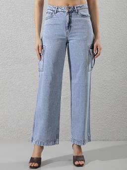 CRIMSOUNE CLUB - Blue Women's Pure Cotton Cargo Jeans