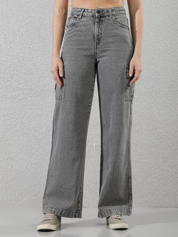 CRIMSOUNE CLUB - Women's Grey Cargo Pure Cotton Jeans