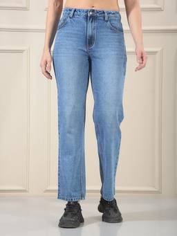 CRIMSOUNE CLUB - Women's Blue Pure Cotton Straight Jeans