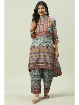 Biba - Women Polyester Blue Kurta & Palazzo (Set of 2)