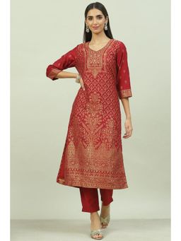 Biba - Women Polyester Maroon Kurta with Pant & Dupatta (Set of 3)