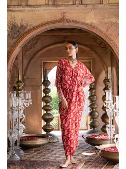 Chhavvi Aggarwal - Red Floral Printed Draped Dress