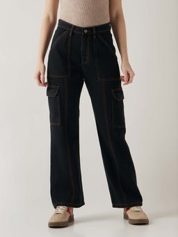 Bewakoof - Womens Black Wide Leg Cargo Jeans