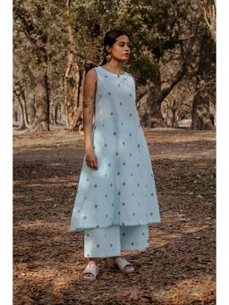 EARTHWEAR - Cotton Sleeveless Blue Kurta with Pant