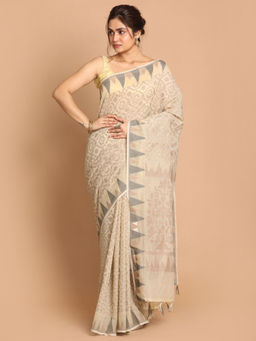 Indethnic - Banarasi Beige Woven Design Daily Wear Saree With Unstitched Blouse