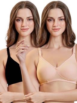 MAROON - Multi-Color Solid Cotton Regular Bra (Pack of 2)