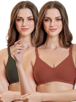 MAROON - Multi-Color Solid Cotton Regular Bra (Pack of 2)