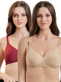 MAROON - Multi-Color Solid Cotton Regular Bra (Pack of 2)