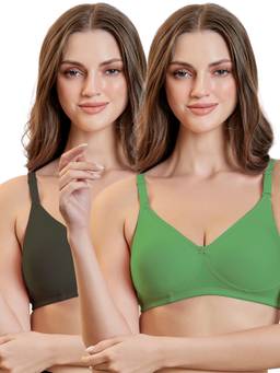 MAROON - Multi-Color Solid Cotton Regular Bra (Pack of 2)