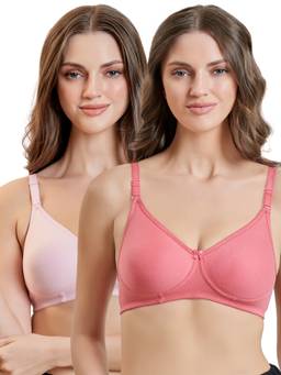 MAROON - Multi-Color Solid Cotton Regular Bra (Pack of 2)