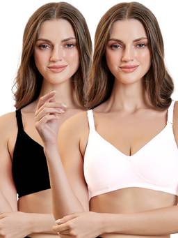 MAROON - Multi-Color Solid Cotton Regular Bra (Pack of 2)