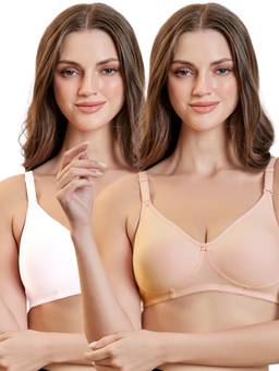 MAROON - Multi-Color Solid Cotton Regular Bra (Pack of 2)
