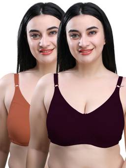 MAROON - Multi-Color Solid Cotton Regular Bra (Pack of 2)
