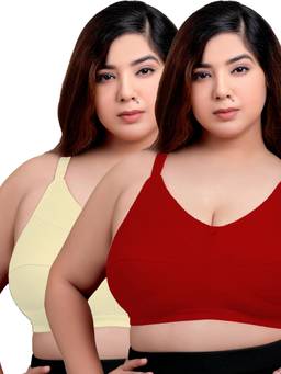 MAROON - Multi-Color Solid Cotton Regular Bra (Pack of 2)