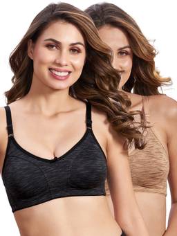 MAROON - Multi-Color Solid Cotton Regular Bra (Pack of 2)