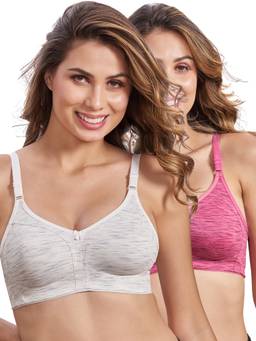MAROON - Multi-Color Solid Cotton Regular Bra (Pack of 2)