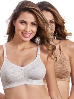 MAROON - Multi-Color Solid Cotton Regular Bra (Pack of 2)