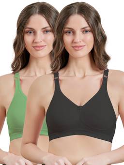 MAROON - Multi-Color Solid Cotton Regular Bra (Pack of 2)
