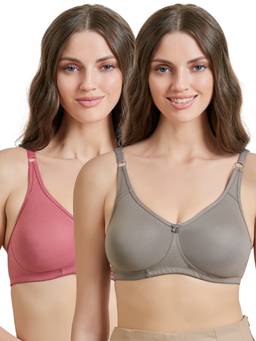 MAROON - Multi-Color Solid Cotton Regular Bra (Pack of 2)