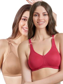 MAROON - Multi-Color Solid Cotton Regular Bra (Pack of 2)