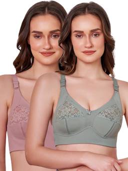 MAROON - Multi-Color Self Design Nylon Regular Bra (Pack of 2)
