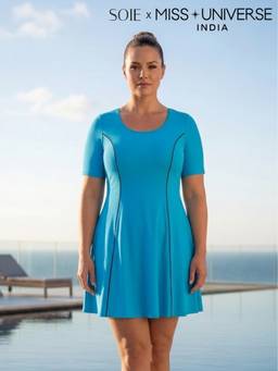 SOIE - Aqua Solid Poly-Spandex Regular Swimdress