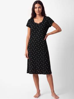 max - Black Printed Pure Cotton Regular Night Dress