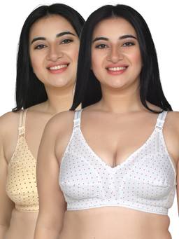 MAROON - Multi-Color Printed Cotton,Lycra Regular Bra (Pack of 2)