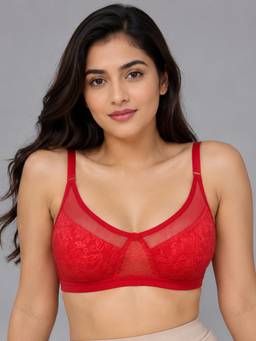 Mod & Shy - Red Self Design Nylon Elastane Regular Bra
