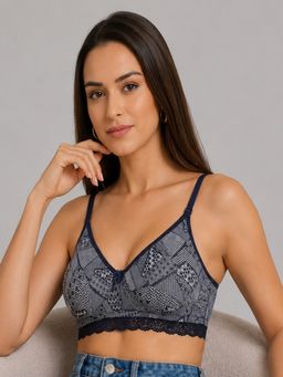 Mod & Shy - Navy Blue Printed Nylon Elastane Regular Bra