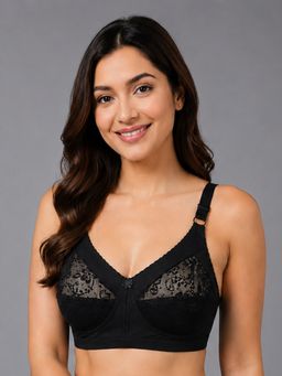 Mod & Shy - Black Self Design Cotton Blend Regular Bra