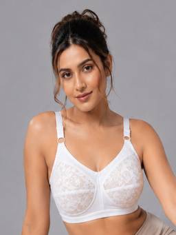Mod & Shy - White Self Design Cotton Blend Regular Bra