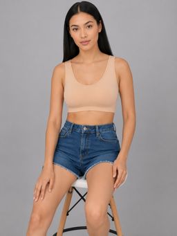 Mod & Shy - Beige Solid Nylon Elastane Regular Bra