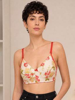 Mod & Shy - Cream Printed Nylon Elastane Regular Bra
