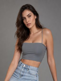 Mod & Shy - Grey Solid Nylon Elastane Regular Bra