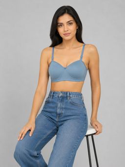 Mod & Shy - Blue Solid Cotton/Elastane Regular Bra